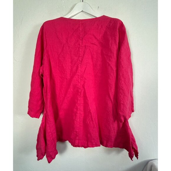 Mosaic USA Womens Fuchsia Linen Tunic Top with Pockets 3/4 Sleeve Loose Fit XL - Picture 2 of 8